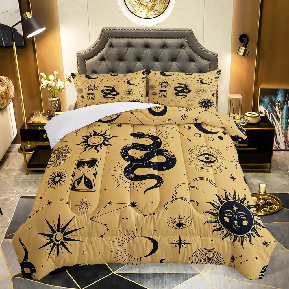 AILONEN Sun and Moon Comforter Set for Teens Boys Kids Girls, Galaxy Astrology Bedding Set Full Size,Bohemian Sun Moon Quilted Duvet,Galaxy Astrology Quilt,1 Comforter 2 Pillowcases 3 Piece
