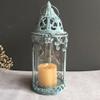 BOOMLATU Metal Shabby Chic Decorative Candle Lanterns with Handle,Blue Hanging Candle Holder for Table,Fireplace Decor and Farmhouse Decor view 2