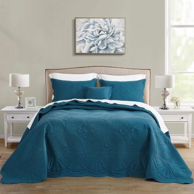 DaisyHuang Oversized Bedspread - Queen Size Bedding Cover - Modern & Contemporary Coverlet Set, Real Stitching, Reversible, Lightweight, 4 Piece, Blue