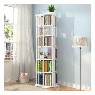 6 Tier 360 Degree Rotating Bookshelf, Floor Standing Corner Bookshelf for Living Room Bedroom Children's Room, Easy to Assemble (Color : White, Size : 44x44x185cm)