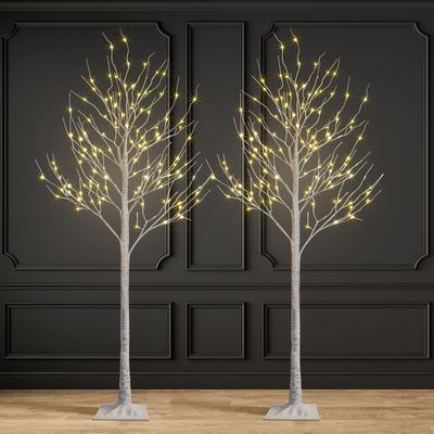 2 Pack 8FT Lighted Birch Tree 132 LED Artificial Tree for Decoration Inside and Outside, Home Patio Wedding Festival Christmas Decor, Warm White