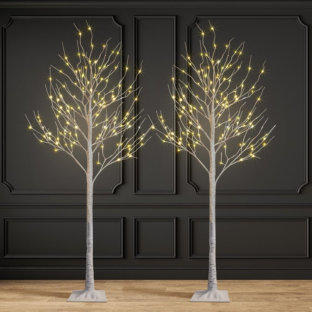 2 Pack 8FT Lighted Birch Tree 132 LED Artificial Tree for Decoration Inside and Outside, Home Patio Wedding Festival Christmas Decor, Warm White