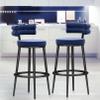 Guyifuny Counter Height Bar Stools Set 4, Kitchen Velvet Barstools Breakfast Chair Dining Stool with Black Metal Legs for Island Coffee Shop, 25.6'',Blue view 2