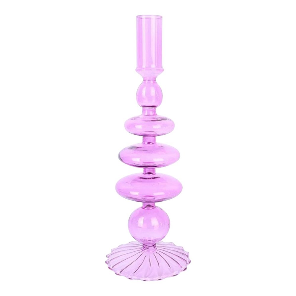 LKXHarleya Glass Candlesticks Holder Taper Candle Holder for Dining Table Centerpiece Wedding Party Home Decor, Light Purple