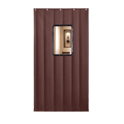 Home Thermal Insulated Door Curtain Winter thick cotton door curtains, household shopping malls supermarket cold storage insulation partition curtains 100cm*200cm39.37x78.74in brownwithwindow
