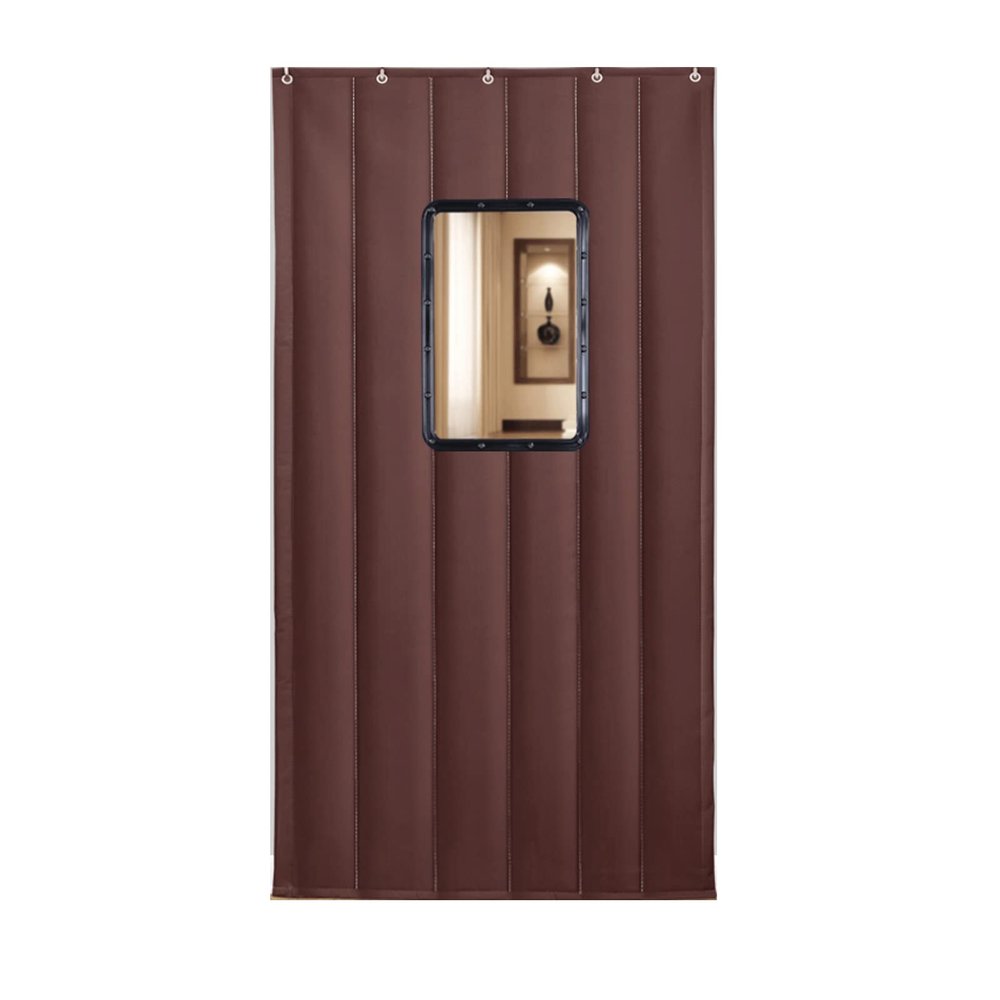 Home Thermal Insulated Door Curtain Winter thick cotton door curtains, household shopping malls supermarket cold storage insulation partition curtains 110cm*210cm43.30x82.67in brownwithwindow