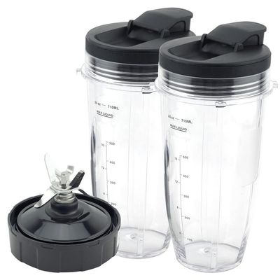Doumneou for Ninja, 2 24Oz Cups with to-Go, 7 Fins Blade, for Ninja IQ