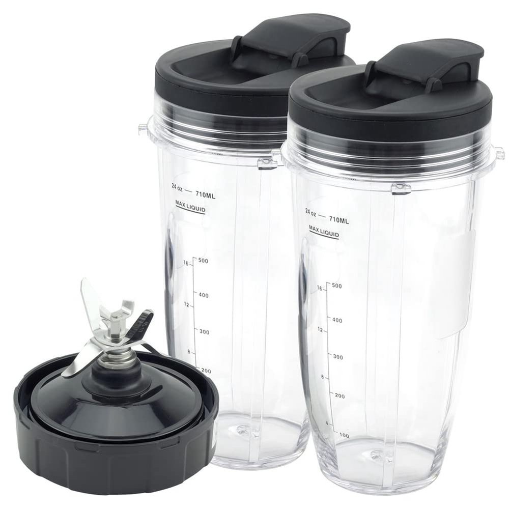 Doumneou for Ninja, 2 24Oz Cups with to-Go, 7 Fins Blade, for Ninja IQ