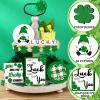 15 Pcs St. Patrick's Day Tiered Tray Decor Set Rustic St Patricks Day Decorations for Tiered Tray Shamrock Farmhouse Tiered Tray Items 4 Leaf Clover Gnome Wood Sign Letter Sign with 4 Stands for Home view 3