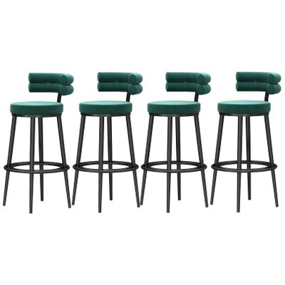 Guyifuny Counter Height Bar Stools Set 4, Kitchen Velvet Barstools Breakfast Chair Dining Stool with Black Metal Legs for Island Coffee Shop, 25.6'',Green