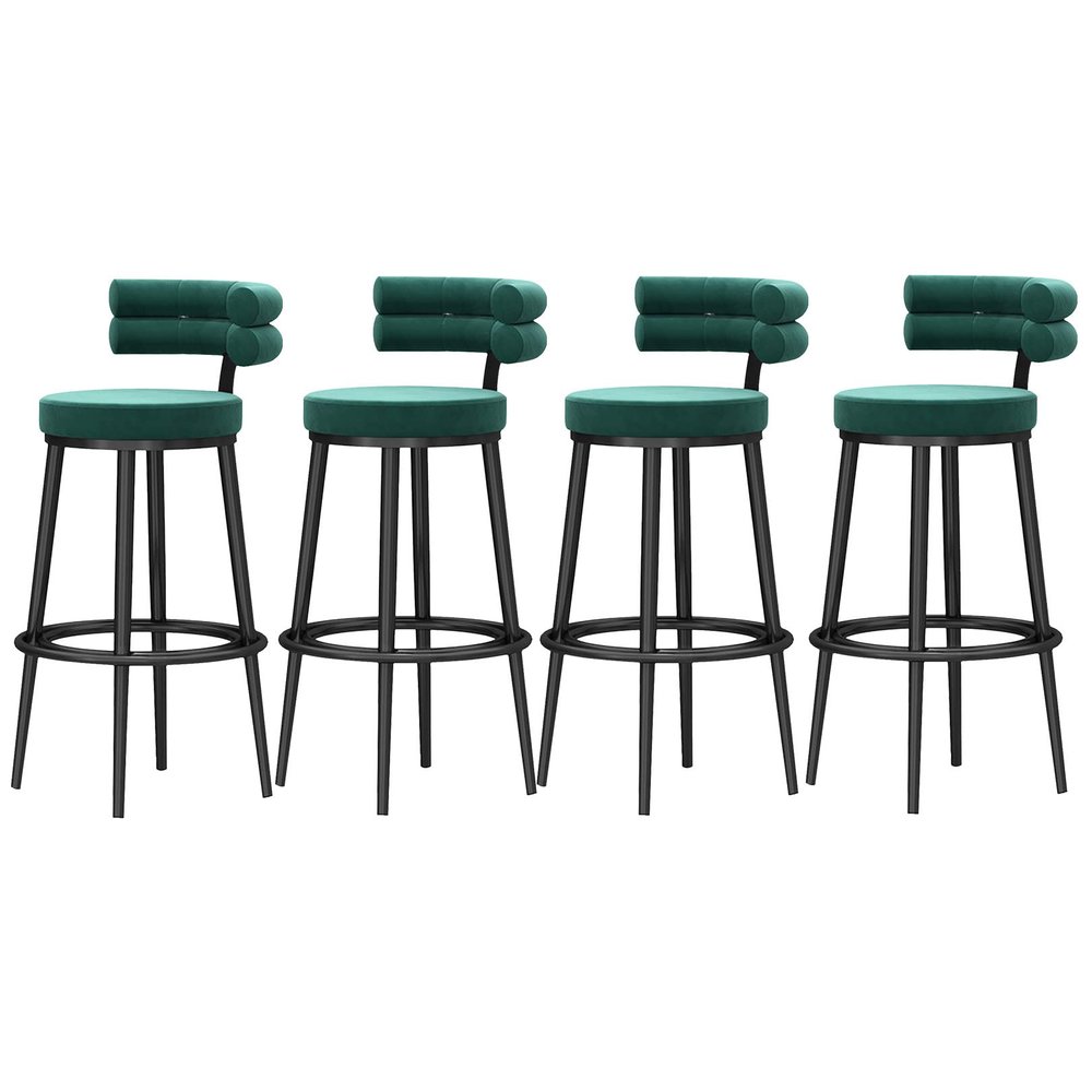 Guyifuny Counter Height Bar Stools Set 4, Kitchen Velvet Barstools Breakfast Chair Dining Stool with Black Metal Legs for Island Coffee Shop, 25.6'',Green
