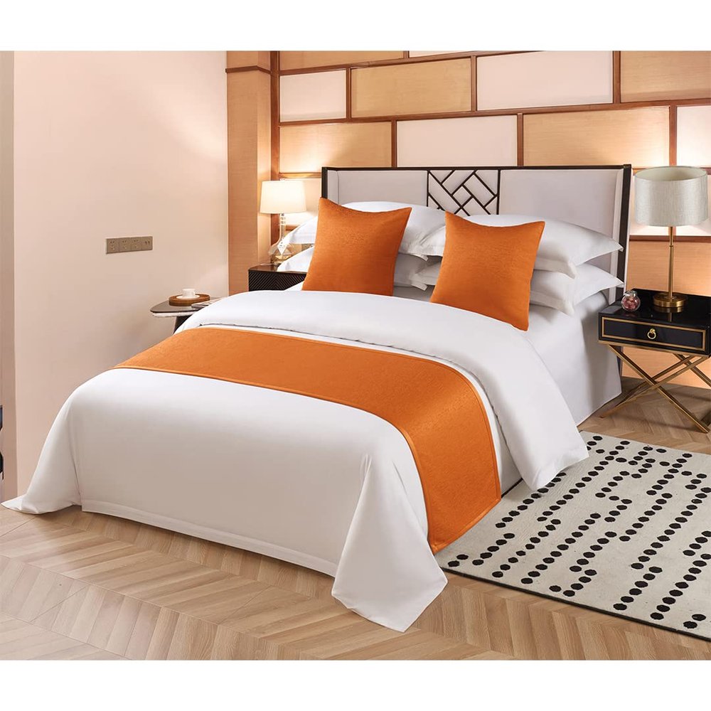 KOMAGOME Solid Bed Scarf Bed Runner Bedding Scarf Protection for Hotel Guesthouse Resorts Bedroom (Orange,260X48cm for 2.0m Bed)