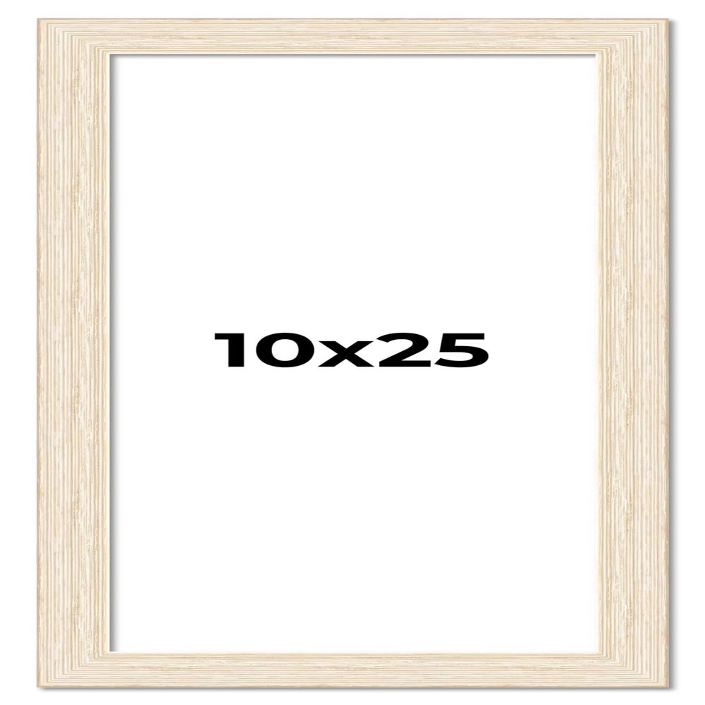 10x25 Frame Barnwood White Solid Wood Picture Frame Width 1.5 Inches | Interior Depth 0.5 Inches | Whitewashed Distressed Frame with UV Acrylic, Foam Board Backing & Hanging Hardware