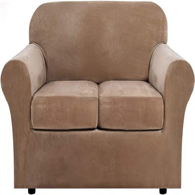 Luxury Velvet Sofa Cover with Separate Seat Cushion Covers, High Stretch Sofa Slipcover Ultra Soft Plush Couch Slipcovers Furniture Protector for Living Room ( Color : Camel , Size : 2 Seater(122-172c