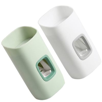Hoement Toothpaste Squeeze Dispenser for Boys and Girls 2-Piece Pp Wall-Mounted Toothpaste Holder Non-Punching Easy to Use
