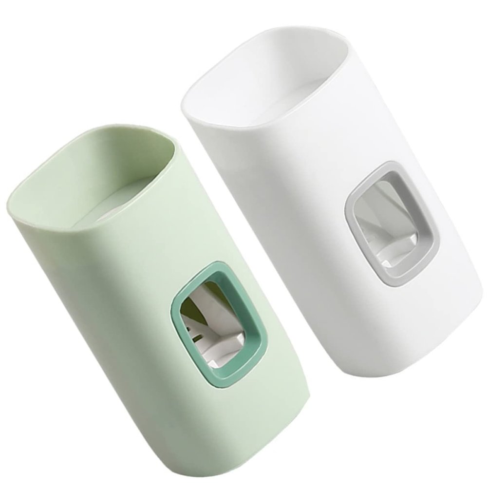 Hoement Toothpaste Squeeze Dispenser for Boys and Girls 2-Piece Pp Wall-Mounted Toothpaste Holder Non-Punching Easy to Use