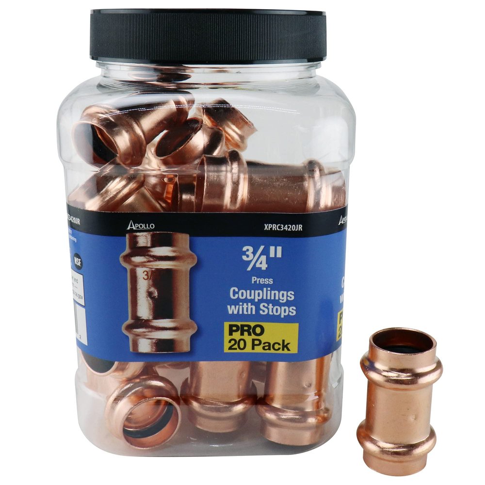 3/4 in. Copper Press x Press Pressure Coupling with Dimple Stop Jar (20-Pack)