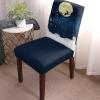 6 Pcs Dining Chair Covers Stretch Spandex Slipcovers Christmas Reindeer Sleigh Santa Snowflake Removable Washable Dining Room Seat Cover Cushion Protector for Hotel Winter Full Moon Snow Scene view 2