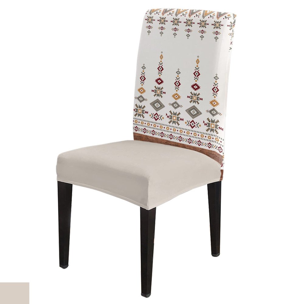 6 Pcs Dining Chair Covers Stretch Spandex Slipcovers Mid Century Boho Ethnic Totem Geometric Removable Washable Dining Room Seat Cover Cushion Protector for Hotel Banquet Retro Ethnic Aztec Symbol