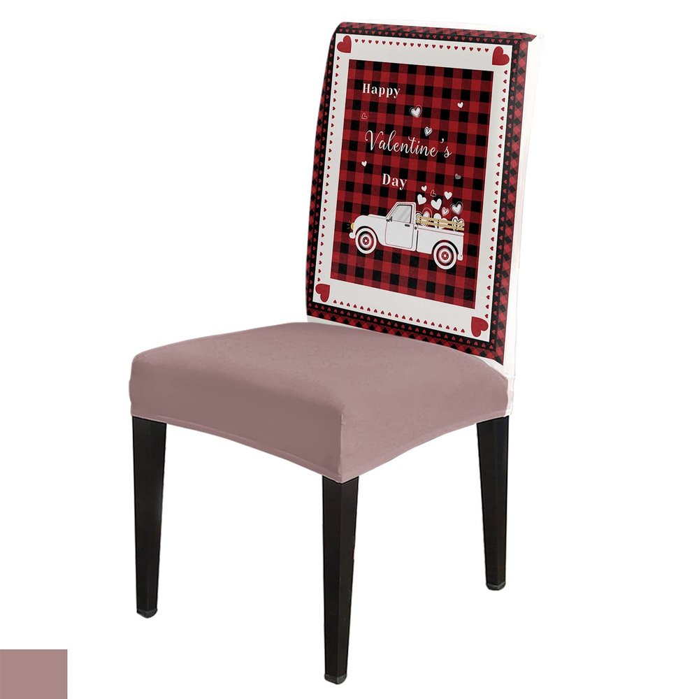 8 Pcs Dining Chair Covers Stretch Spandex Slipcovers Farm Truck Love Heart Red Lattice Happy Valentine's Day Removable Washable Dining Room Seat Cover Cushion Protector for Hotel Car Sweetheart
