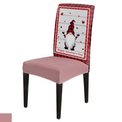 6 Pcs Dining Chair Covers Stretch Spandex Slipcovers Valentine's Day Gnome Red Love Heart Grid Retro Farm Wood Board Removable Washable Dining Room Seat Cover Cushion Protector for Hotel Sweetheart