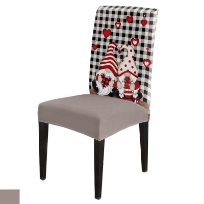 8 Pcs Dining Chair Covers Stretch Spandex Slipcovers Gnome Red Sweetheart Rose Floral Black Plaid Valentine Removable Washable Dining Room Seat Cover Cushion Protector for Hotel Banquet Love Heart