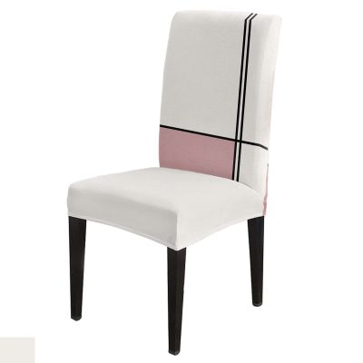 4 Pcs Dining Chair Covers Stretch Spandex Slipcovers Pink Color Block Patchwork Vintage Linen Removable Washable Dining Room Seat Cover Cushion Protector for Hotel Banquet Modern Simple