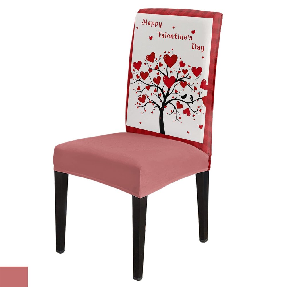 8 Pcs Dining Chair Covers Stretch Spandex Slipcovers Red Love Heart Tree Valentine's Day Gingham Check Removable Washable Dining Room Seat Cover Cushion Protector for Hotel Romantic Sweetheart
