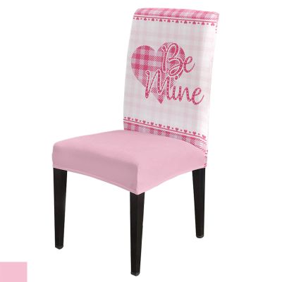 8 Pcs Dining Chair Covers Stretch Spandex Slipcovers Pink Sweetheart Gingham Check Valentine's Day Removable Washable Dining Room Seat Cover Cushion Protector for Hotel Banquet Romantic Love Heart