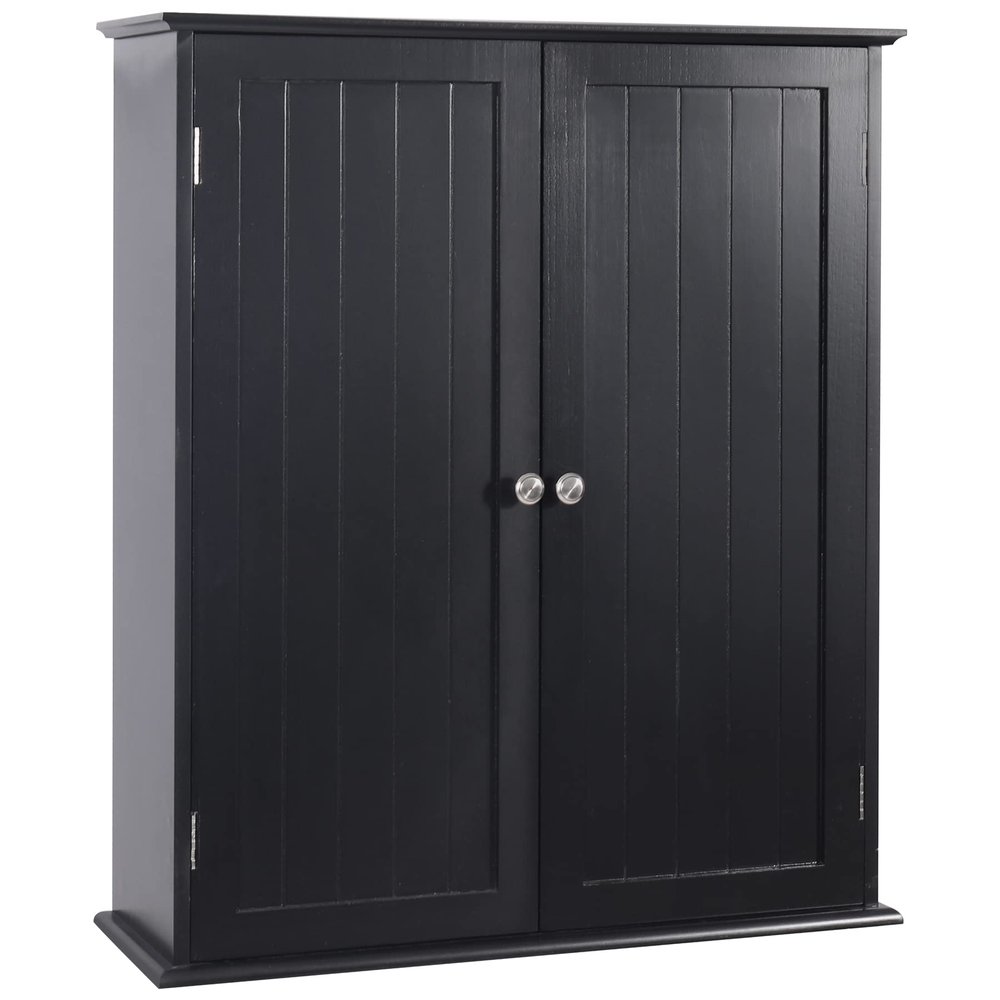 AKVOMBI Blcak Bathroom Cabinet Wall Mounted, Bathroom Wall Cabinet Over Toilet, Hanging Cabinet for Bathroom, Bathroom Medicine Cabinet with 2 Doors and Adjustable Shelves, Wood