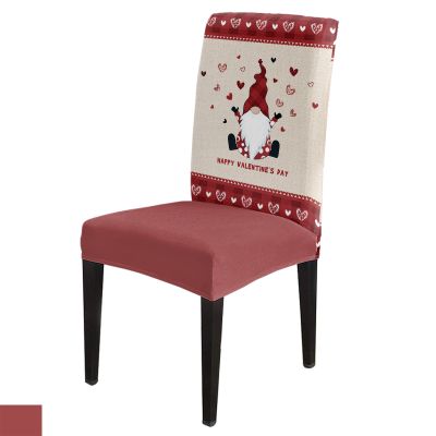 6 Pcs Dining Chair Covers Stretch Spandex Slipcovers Gnome Red Sweetheart Gingham Vintage Linen Valentine's Day Removable Washable Dining Room Seat Cover Cushion Protector for Hotel Romantic Heart