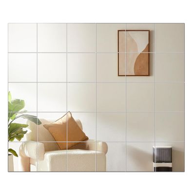 30 Pieces Self Adhesive Acrylic Mirror Sheet, 6x6 Inch Small Flexible Mirror for Wall, Square Plastic Mirror Tiles Non-Glass Mirror Stickers, Removable Wall Decal for Home Decor (Silver)