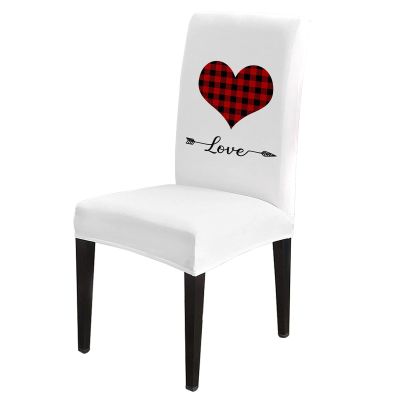 6 Pcs Dining Chair Covers Stretch Spandex Slipcovers Valentine's Day Red Sweetheart Black Plaid White Back Removable Washable Dining Room Seat Cover Cushion Protector for Hotel Heart Love Quotes