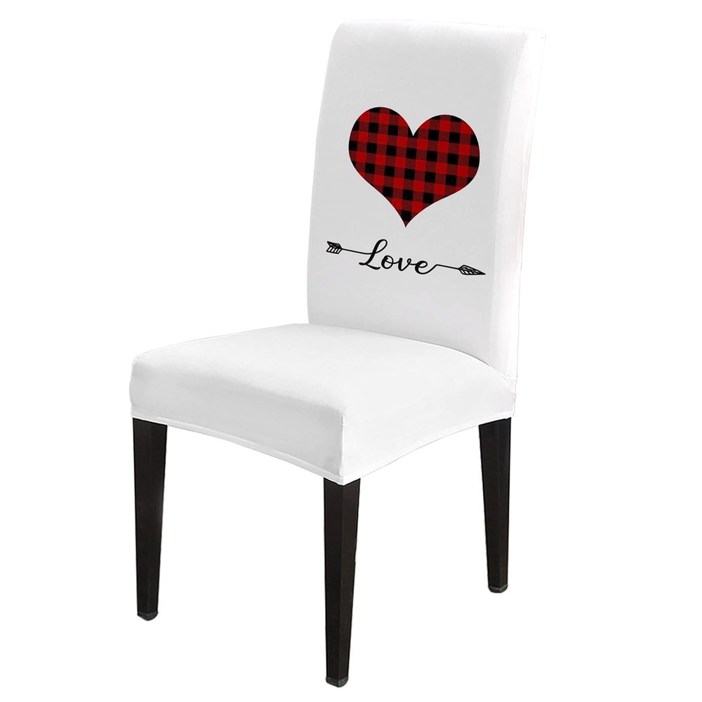 6 Pcs Dining Chair Covers Stretch Spandex Slipcovers Valentine's Day Red Sweetheart Black Plaid White Back Removable Washable Dining Room Seat Cover Cushion Protector for Hotel Heart Love Quotes