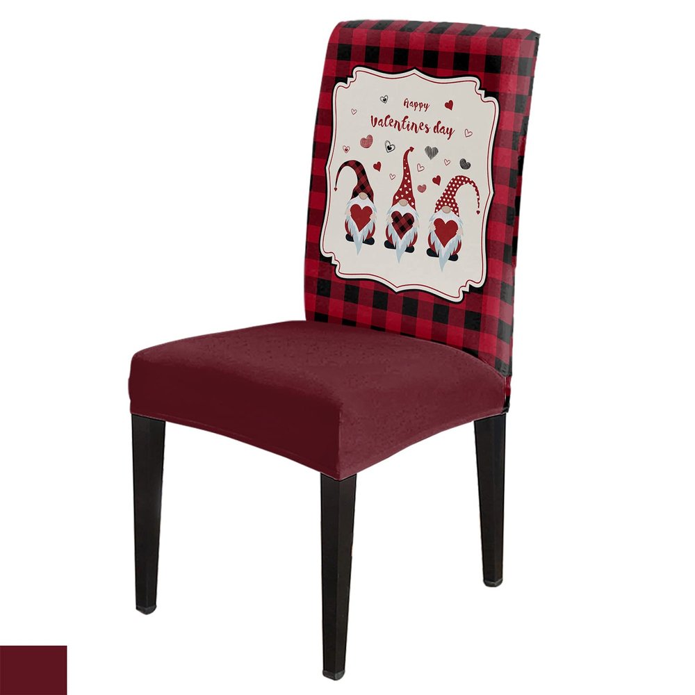 8 Pcs Dining Chair Covers Stretch Spandex Slipcovers Gnome Holding Love Valentine's Day Removable Washable Dining Room Seat Cover Cushion Protector for Hotel Banquet Cute Dwarf Black Buffalo Check