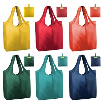 BeeGreen Foldable Travel Bag Reusable Shopping Bags for Groceries - 6 Pack Large Collapsible Bags - Lightweight Machine Washable Tote Bags - Colorful Kitchen Grocery Bags (Red, Orange, Green)