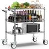 Leteuke 3 Tier Rolling Carts with Wheels, Heavy Duty Rolling Utility Cart,NSF Commercial Grade Metal Cart with Handle&Shelf Liner,Trolley Serving Cart for Kitchen,Restaurant,Plant Display,Chrome view 1