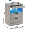 ADORNEVE Nightstand with Wireless Charging Station and LED Lights, Grey Night Stand with 2 Drawers and Open Storage for Bedroom, Bedside Table with Pull-Out Shelf, Modern End Side Table view 1