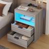 ADORNEVE Nightstand with Wireless Charging Station and LED Lights, Grey Night Stand with 2 Drawers and Open Storage for Bedroom, Bedside Table with Pull-Out Shelf, Modern End Side Table view 2