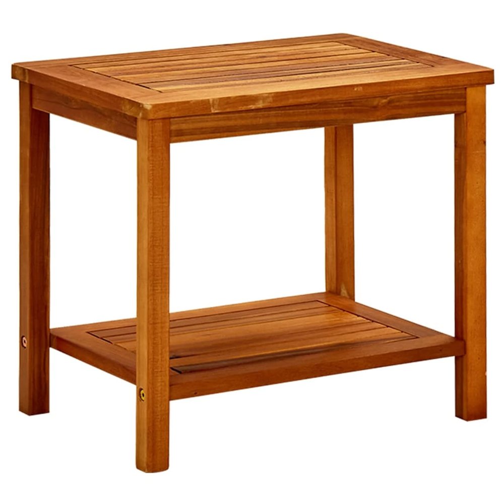 Gecheer Solid Acacia Wood Coffee Table, Rectangular Slatted Design with Oiled Finish, Brown, 13.8 x 19.7 x 17.7 in, for Living Room or Outdoor Use
