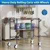 Leteuke 3 Tier Rolling Carts with Wheels, Heavy Duty Rolling Utility Cart,NSF Commercial Grade Metal Cart with Handle&Shelf Liner,Trolley Serving Cart for Kitchen,Restaurant,Plant Display,Black view 2