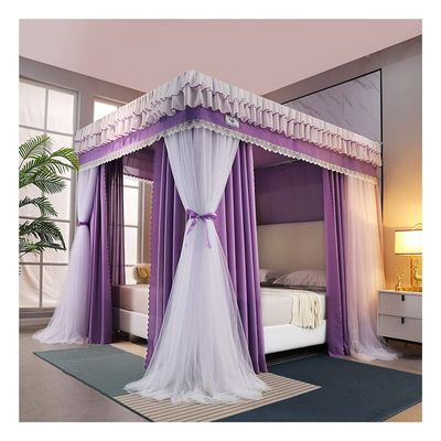 Double Layer Deluxe Canopy Mosquito net with Bracket, Princess Girl Room Romantically Decorated Bed Curtain, for 120/150/180/200/220CM Single Double Bed (Color : Purple, Size : 180X200cm/71X79inch)
