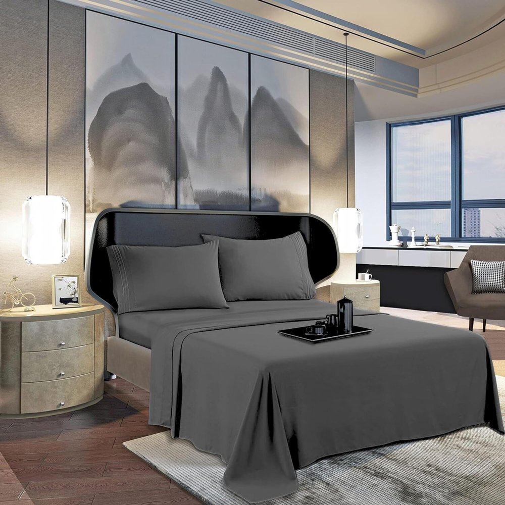 100% Natural Cotton Queen Sheets Deep Pocket Cotton, 800 Thread Count Dark Grey 4 Piece, Sheet Set, Solid Sateen Weave, 24" Deep Pocket (Fits Upto 18" to 24" Mattress) Bedding Sheets & Pillowcases