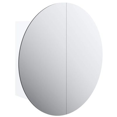 vidaXL Modern-Style Bathroom Cabinet with Round Mirror and LED Light - Durable Engineered Wood, Ample Storage, Wall-Mount Design - White
