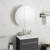 vidaXL Modern-Style Bathroom Cabinet with Round Mirror and LED Light - Durable Engineered Wood, Ample Storage, Wall-Mount Design - White view 2