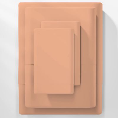 100% Natural Cotton Full XL Sheets Deep Pocket Cotton, 800 Thread Count Peach 4 Piece, Sheet Set, Solid Sateen Weave, 24" Deep Pocket (Fits Upto 18" to 24" Mattress), Bedding Sheets & Pillowcases