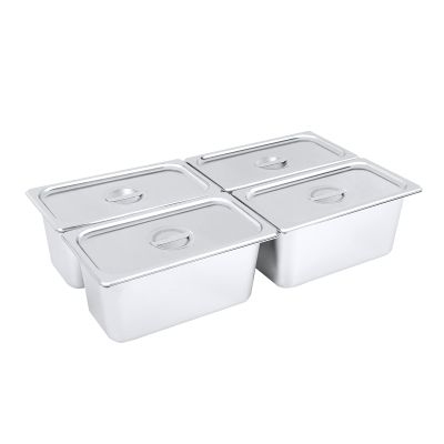 4 Packs Stainless Steam Hotel Pan with Lid Steam Table Pan 1/3 Size x 6" Deep 12.8 * 6.9 * 6inches 0.35cm Thick Food Serving Pans with Handle Lid