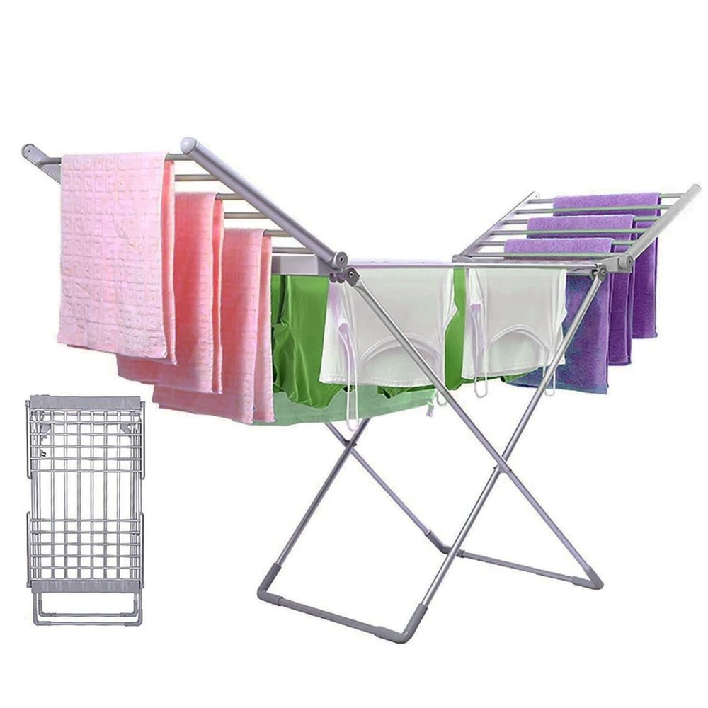 Electric Heated Clothes Dryer, Winged Clothes Horse Airer Dryer, Folding Energy-Efficient Indoor Airer Wet Laundry Drying Horse Rack, for Long Garments, Bedding, Towels