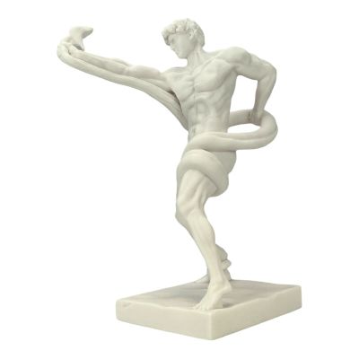 an Athlete Wrestling with a Python Man Snake Cast Marble Statue Sculpture 12.6in