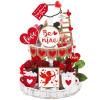 Frienda 12 Pieces Tiered Tray Decor Buffalo Plaid Table Wooden Sign Decorations Cupid Tabletop Heart Signs Be Mine Love Decor for Party Home Kitchen Holiday view 1